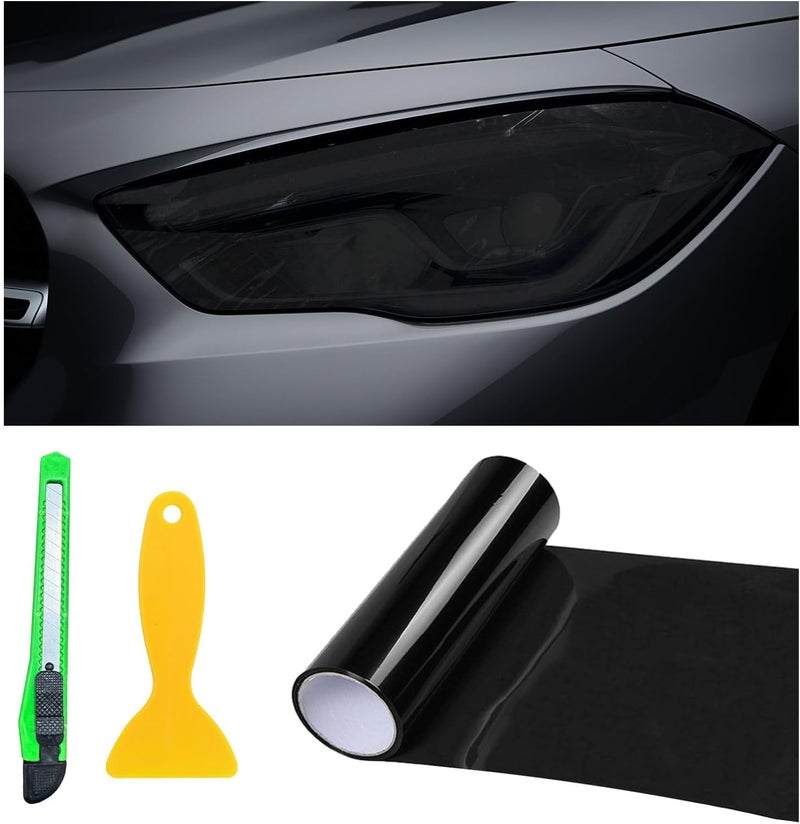 Suvnie 12 48 Inch Car Tint Film, Shiny Chameleon Headlights Tail Lights Fog Lights With Squeeze & Cutter, Self Adhesive Vinyl Sticker Sheet Roll Car Accessories (Dark Black) - Image 1